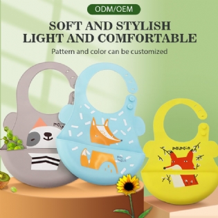 Customized Waterproof Silicone Baby Bibs With Crumb Catcher Reusable Baby Teething Toddler Bibs