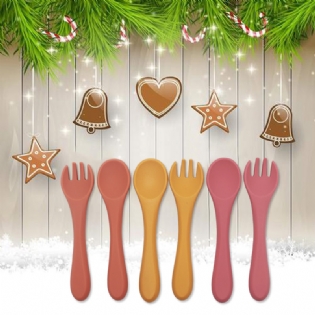 Food Grade Reusable Unbreakable Baby Silicone Training Spoon Silicone Baby Spoon and Fork Set