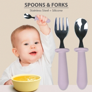 Stainless Steel Baby Fork And Spoon With Silicone Handle