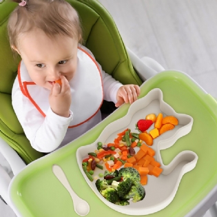 Kids Feeding Sets Unbreakable Cat Pig Shape Bowls Silicone Suction Feeding Plate For Baby