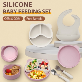 Custom Baby Silicone Tableware Bowl Waterproof Bib Baby Tableware Feeding Set